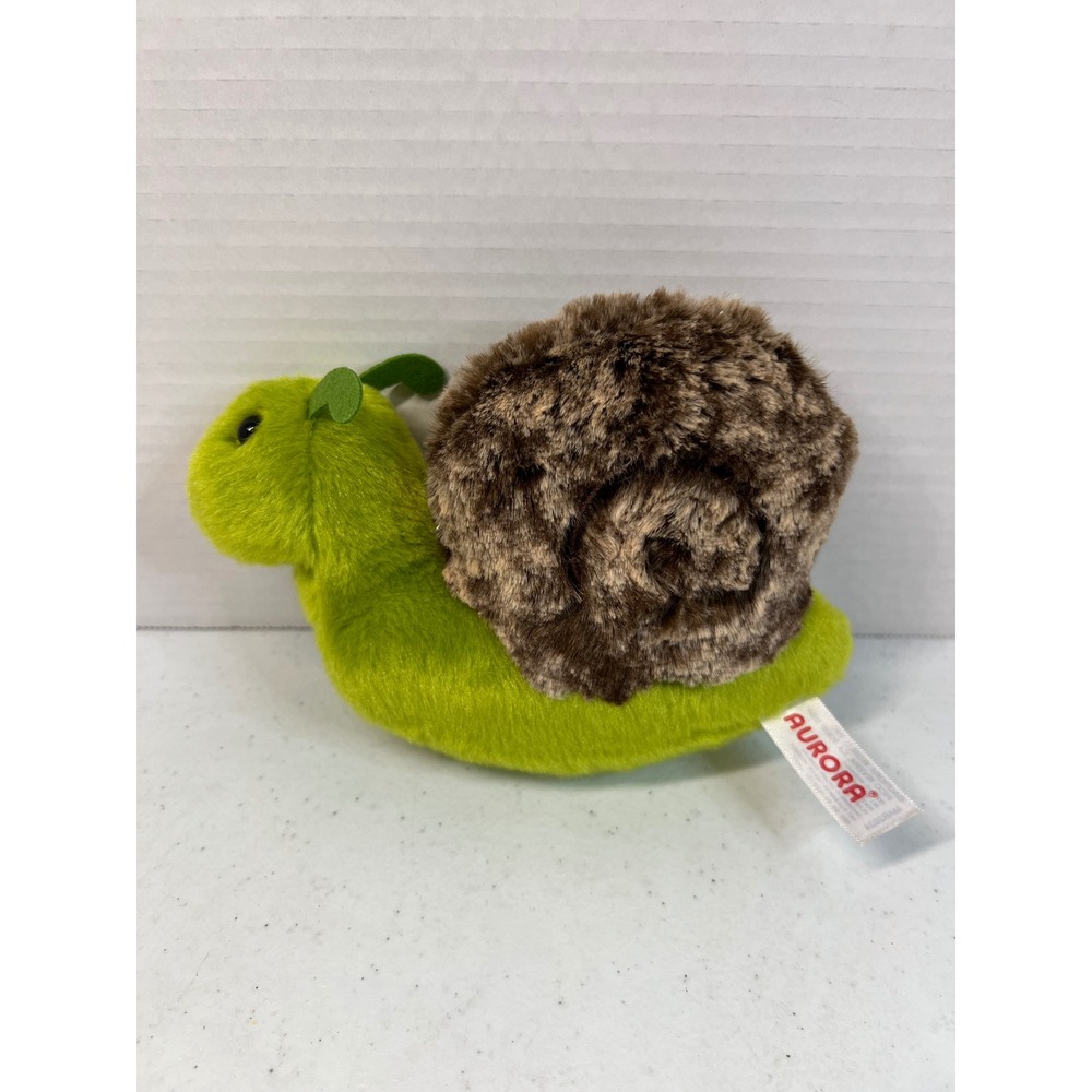 Aurora World Green Snail Plush Brown Fuzzy Shell Stuffed Animal 7 Inch 3578